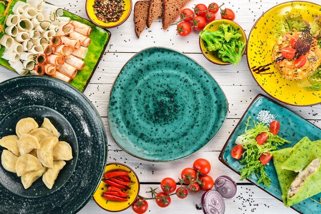 Assorted dishes on table